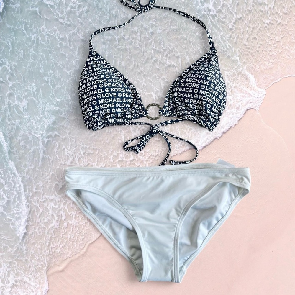 Michael Kors Monochrome Logo Bikini grey white hipster triangle peace circle S
